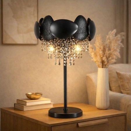أباجورة طاولة تيبل لامب مودرن بالكريستال الأسود