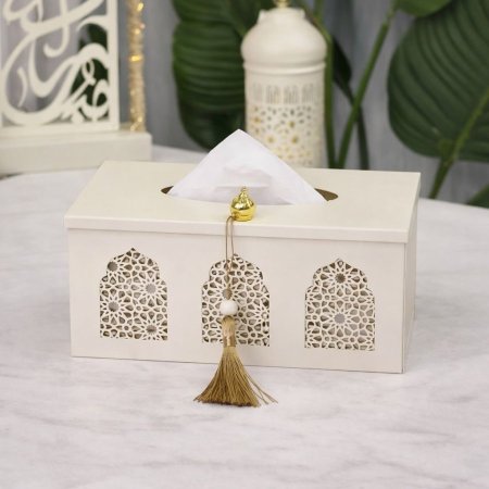 علبة محارم تنك بيج مزخرف اسلامي