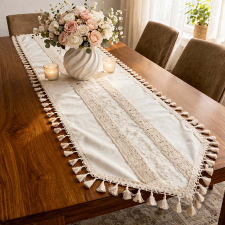 رانر طاولة فاخر بتصميم كلاسيك ناعم يضيف لمسة راقية ودافئة لأي طاولة