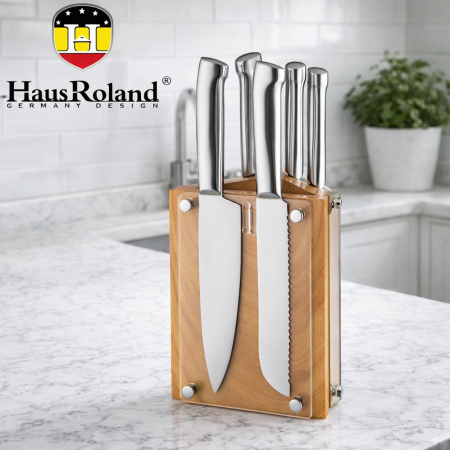 طقم سكاكين تصميم ألماني HausRoland مع ستاند خشب وأكريليك – 6 قطع (HR617-2)
