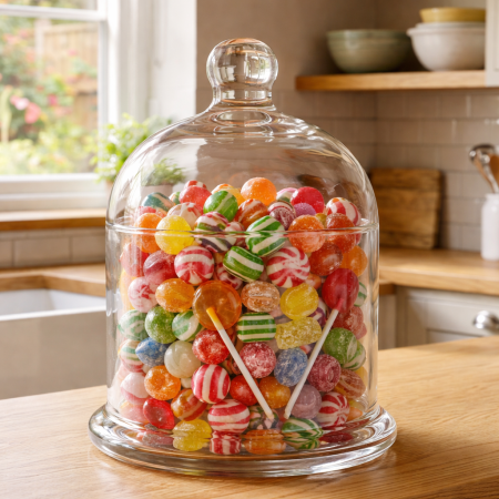 مضيفة زجاجي فاخر بغطاء على شكل جرس