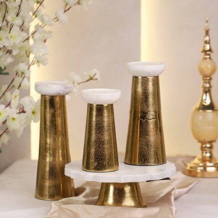 طقم ستاند ضيافة مع 3 شمعدانات رخام نحاس هندي D121