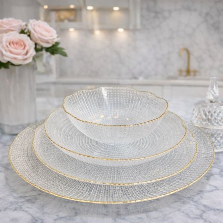 طقم سفرة 24 قطعة زجاج حيف ذهبي