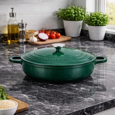 طنجرة COOK & CHEF خضراء 6.3 لتر – 32 سم | HR147-6 – تصميم عريض احترافي