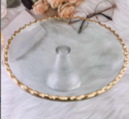 ستاند ضيافة كيك زجاج مع قاعدة اطار ذهبي