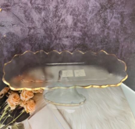 ستاند ضيافة زجاج بيضاوي مع قاعدة اطار ذهبي