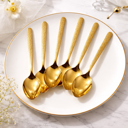 طقم 6 ملاعق ذهبية فاخرة كبيرة