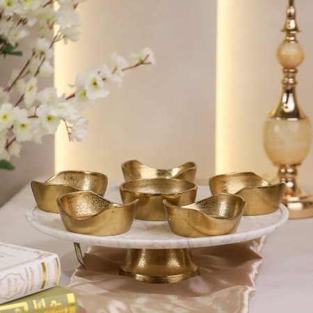 طقم ضيافة 7 قطع ستاند رخام مع 6 صحون مكسرات نحاس هندي D115