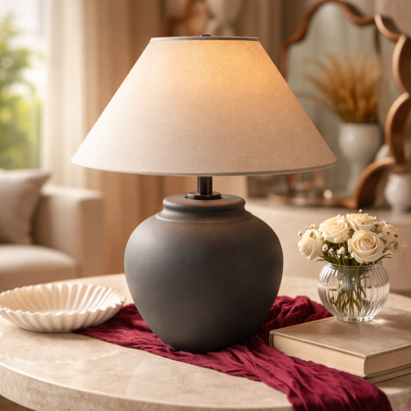 Table Lamp -  تيبل لامب سيراميك أسود مطفي – تصميم فاخر بإضاءة دافئة 14-10