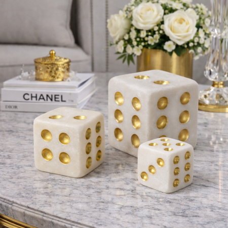 طقم 3 قطع ديكور رخامي حجر نرد فاخر