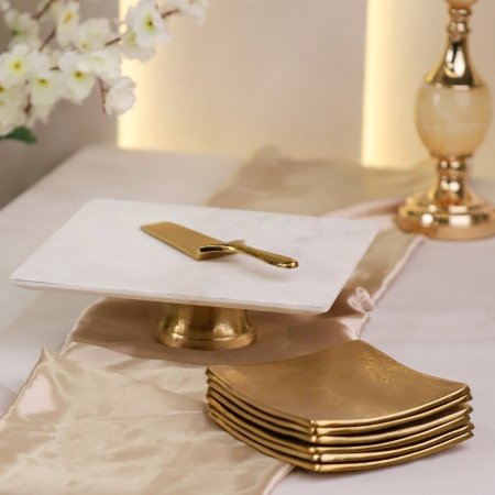 طقم ضيافة 8 قطع جاط مربع رخام 31 سم مع 6 صحون نحاس هندي ومعلقة نحاس D126