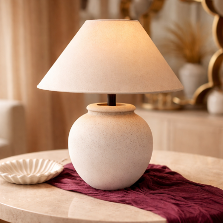 Table Lamp -  تيبل لامب سيراميك فاخرة بلون أوف وايت – إضاءة دافئة أنيقة 13-10