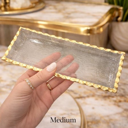 صحن ضيافة مستطيل اطار ذهبي