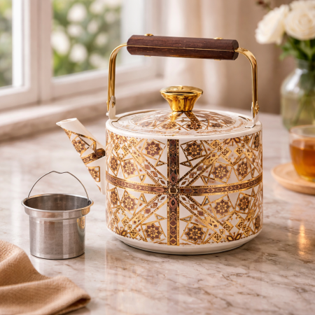 إبريق شاي فاخر بتصميم هندسي فريد يجمع بين الفن الشرقي الأصيل واللمسة العصرية الراقية 1 لتر