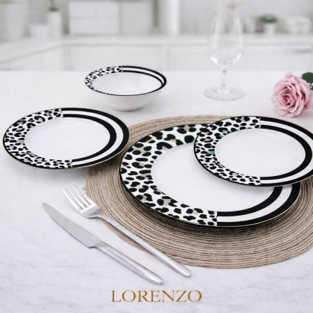 طقم صحون فاخر 24 قطعة – تصميم عصري بنقشة مميزة