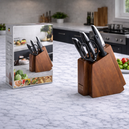 طقم سكاكين HausRoland الألماني – 9 قطع مع ستاند خشبي أنيق