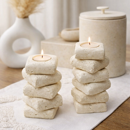 طقم شمعدان حجر حجمين