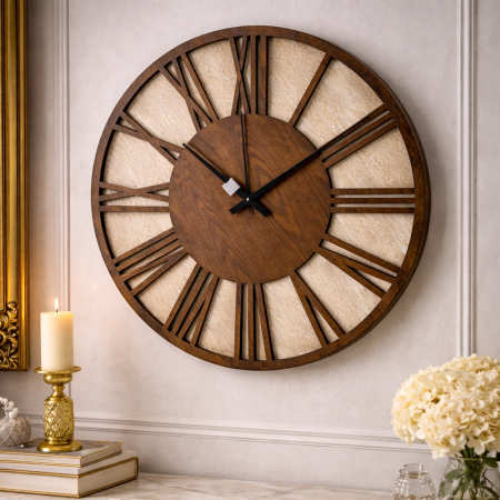 ساعة حائط كلاسيك بإطار خشبي وأرقام رومانية 72 سم Nf100-17