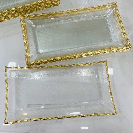 صحن ضيافة زجاج اطار ذهبي 18-19