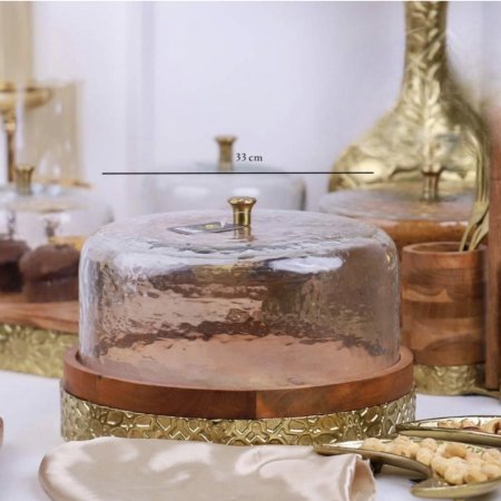 جاط كعك مقسم خشب و نحاس هندي بغطاء D307