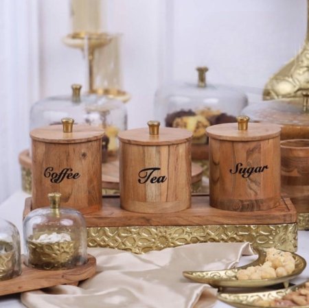 طقم /0 جاط + 5 سكريات خشب و نحاس هندي D314