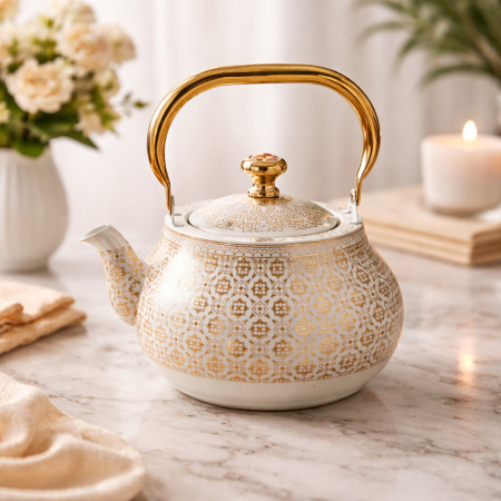 إبريق شاي فاخر بتصميم أنيق يجمع بين الطابع الكلاسيكي والزخرفة العصرية 1.5 لتر