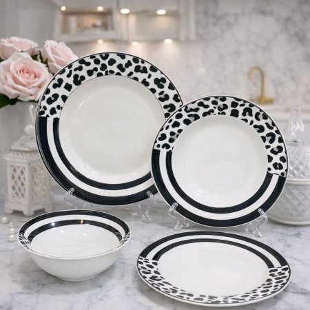 طقم صحون فاخر 24 قطعة – تصميم عصري بنقشة مميزة