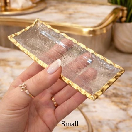 صحن ضيافة زجاج مستطيل ميني اطار ذهبي 18-22