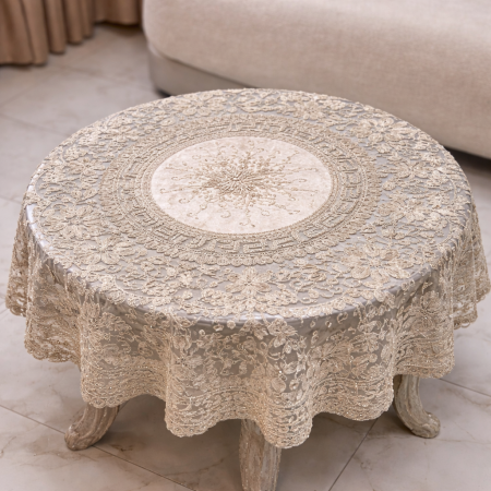 مفرش طاولة دائري فاخر بتطريز ملكي قطر 150