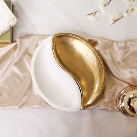 صحن ضيافة دائري مقسم نحاس ورخام 24 سم D114