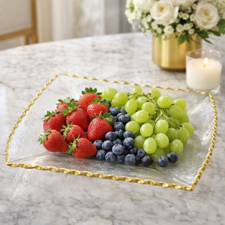 صحن ضيافة زجاج اطار ذهبي