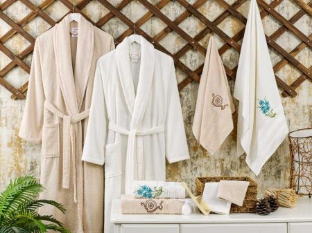 طقم روب حمام 10 قطع إيكو كريم و بيج - Eco Cream & Beige