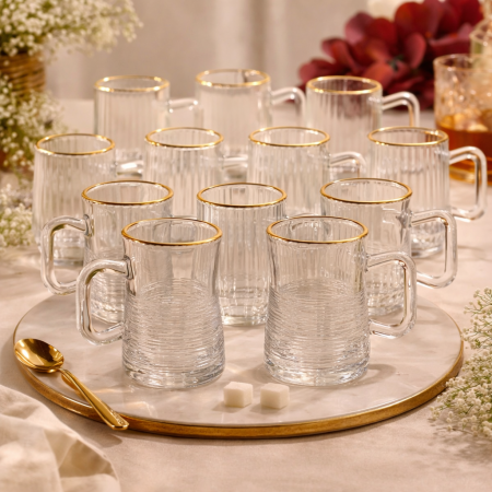 طقم استكانات شاي زجاج فاخر – 12 قطعة