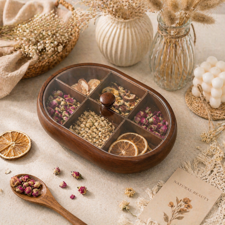 مضيفة بيضاوي خشب بتصميم أنيق وعصري مع غطاء من الأكريلك الشفاف 25613