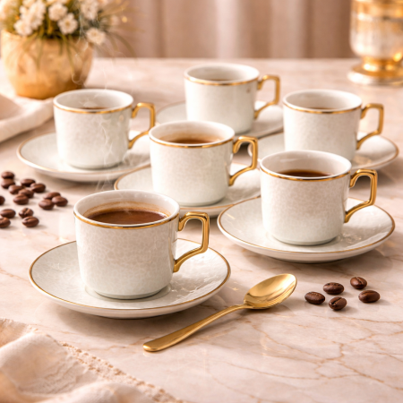 طقم فناجين قهوة فاخر – 24 قطعة (12 فنجان + 12 صحن)