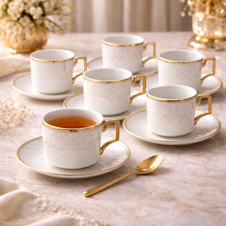 طقم فناجين شاي فاخر – 6 فناجين + 6 صحون