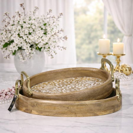 طقم صواني تقديم خشبية بتصميم أنيق وفاخر 89722