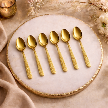 طقم 6 معالق طعام فاخر بتصميم أنيق ولون ذهبي لامع صغير