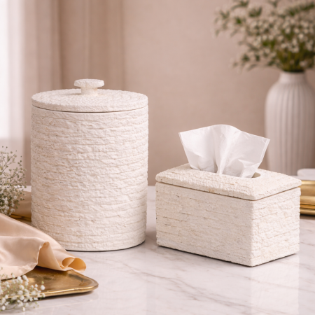 طقم علبة محارم مع سلة مهملات بتصميم أنيق وعصري Y-3093-BS + Y-3092-BS