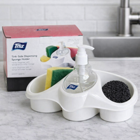 علبة سائل الجلي مع منظم إسفنج – تصميم عملي لتنظيم المجلى 🧼