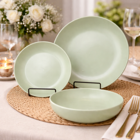 طقم صحون 18 قطعة أخضر فاتح بتصميم عصري ناعم