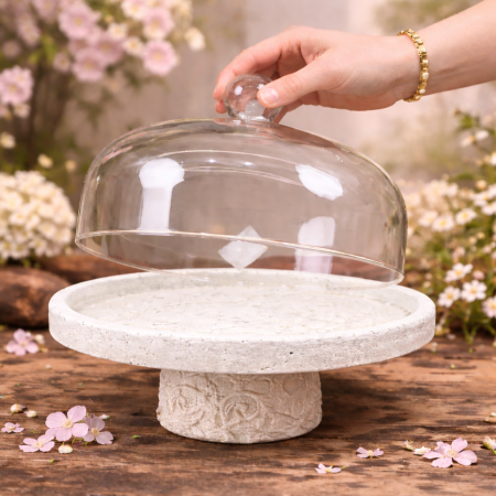 ستاند ضيافة تقديم فاخر بقطر مع غطاء زجاجي أنيق 25 سم HT6939