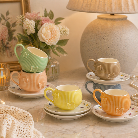 طقم فناجين شاي مميز مكوّن من 6 فناجين مع صحونهم 6-22