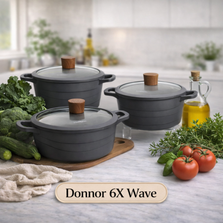 طقم طناجر مجموعة Donnor 6X Wave الصغيرة المكونة من 6 قطع وسط