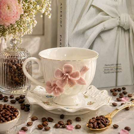 طقم فناجين قهوة 6 قطع مع صحون – أناقة ناعمة ولمسة فخامة يومية 6-14