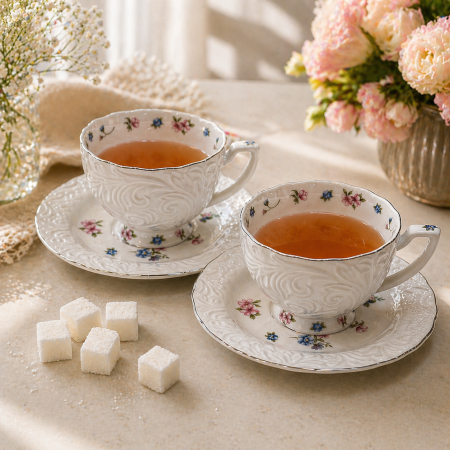 طقم فناجين شاي كلاسيك بنقشة ورود – 6 قطع 6-6