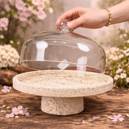 ستاند ضيافة تقديم فاخر بقطر مع غطاء زجاجي أنيق 25 سم HT6939