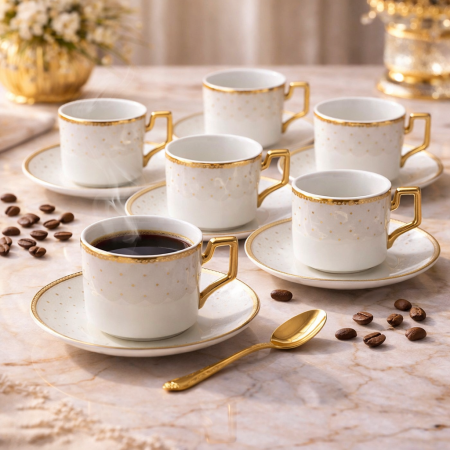 طقم فناجين قهوة فاخر – 24 قطعة (12 فنجان + 12 صحن)