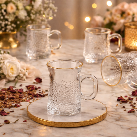 طقم كاسات شاي زجاجية 12 قطعة – فخامة وأناقة لكل ضيافة