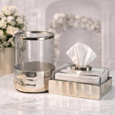 طقم سلة مع علبة محارم فاخرة بتصميم عصري أنيق